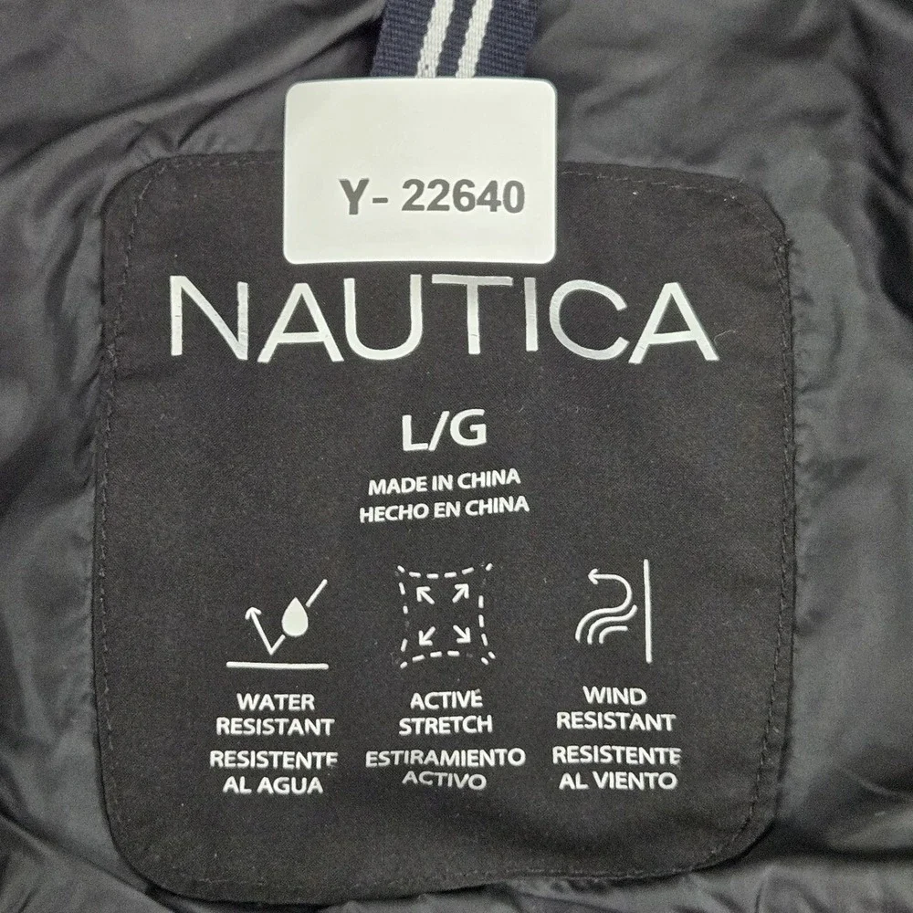 Nautica Men Jacket L/G (LARGE) Black Puffer Gorpcore Zipper Mixed‎ Media